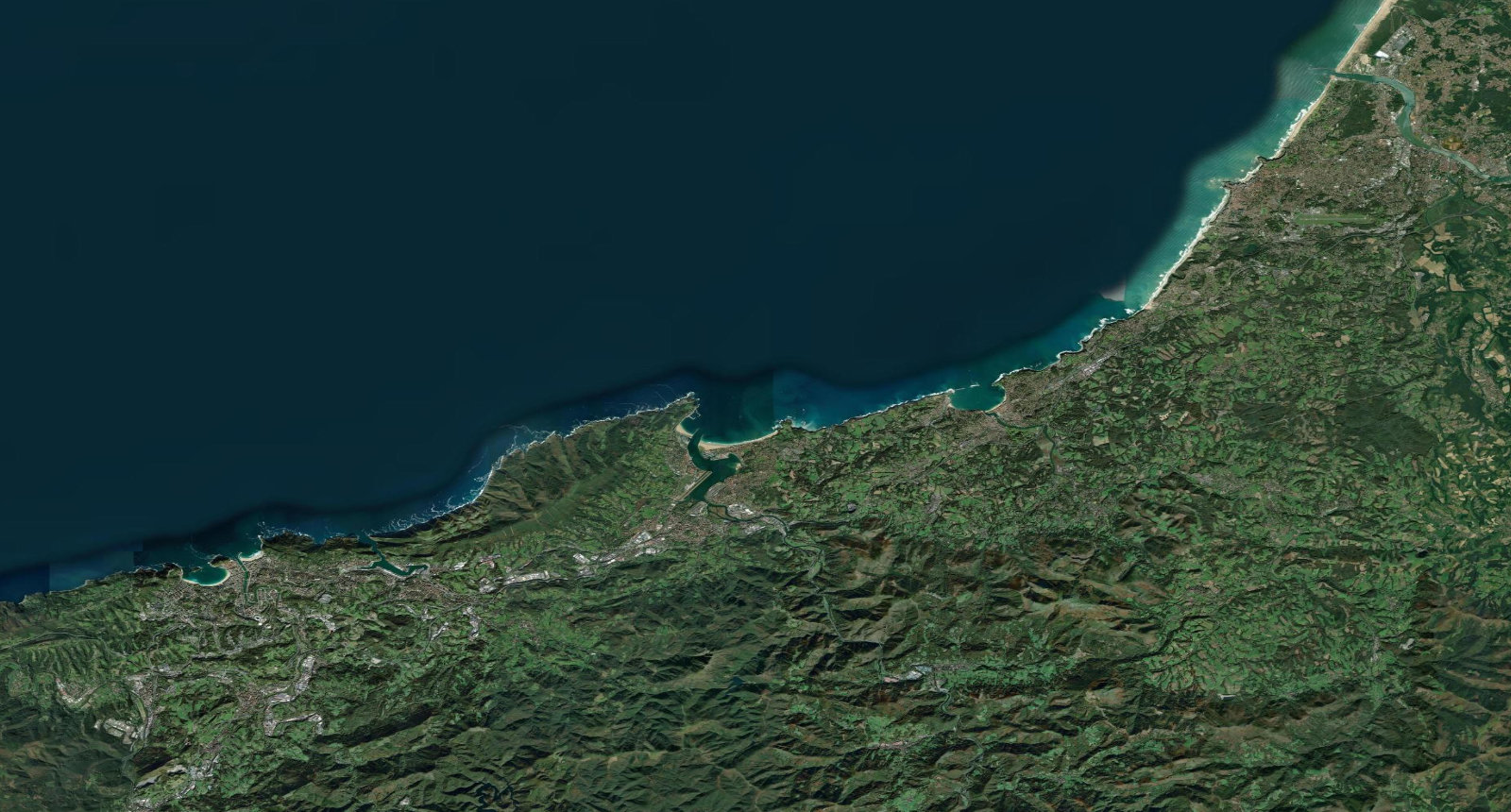 Vista satelital del corredor costero entre Donostia y Biarritz