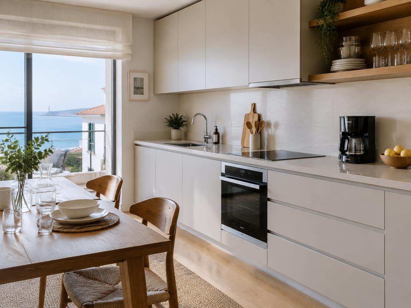 Cocina ilustrativa de apartamento turístico revisada y ordenada