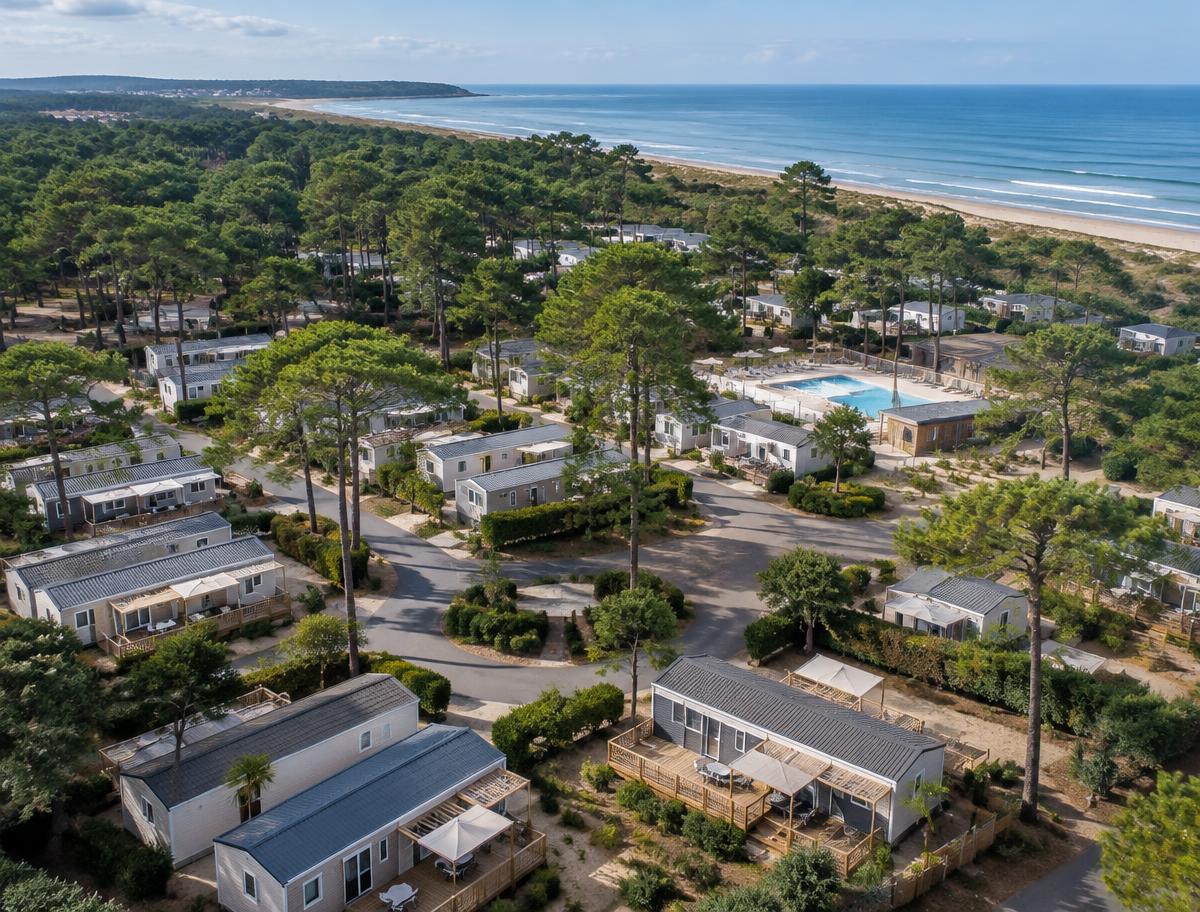 Vista elevada de un gran camping atlántico con mobil-homes
