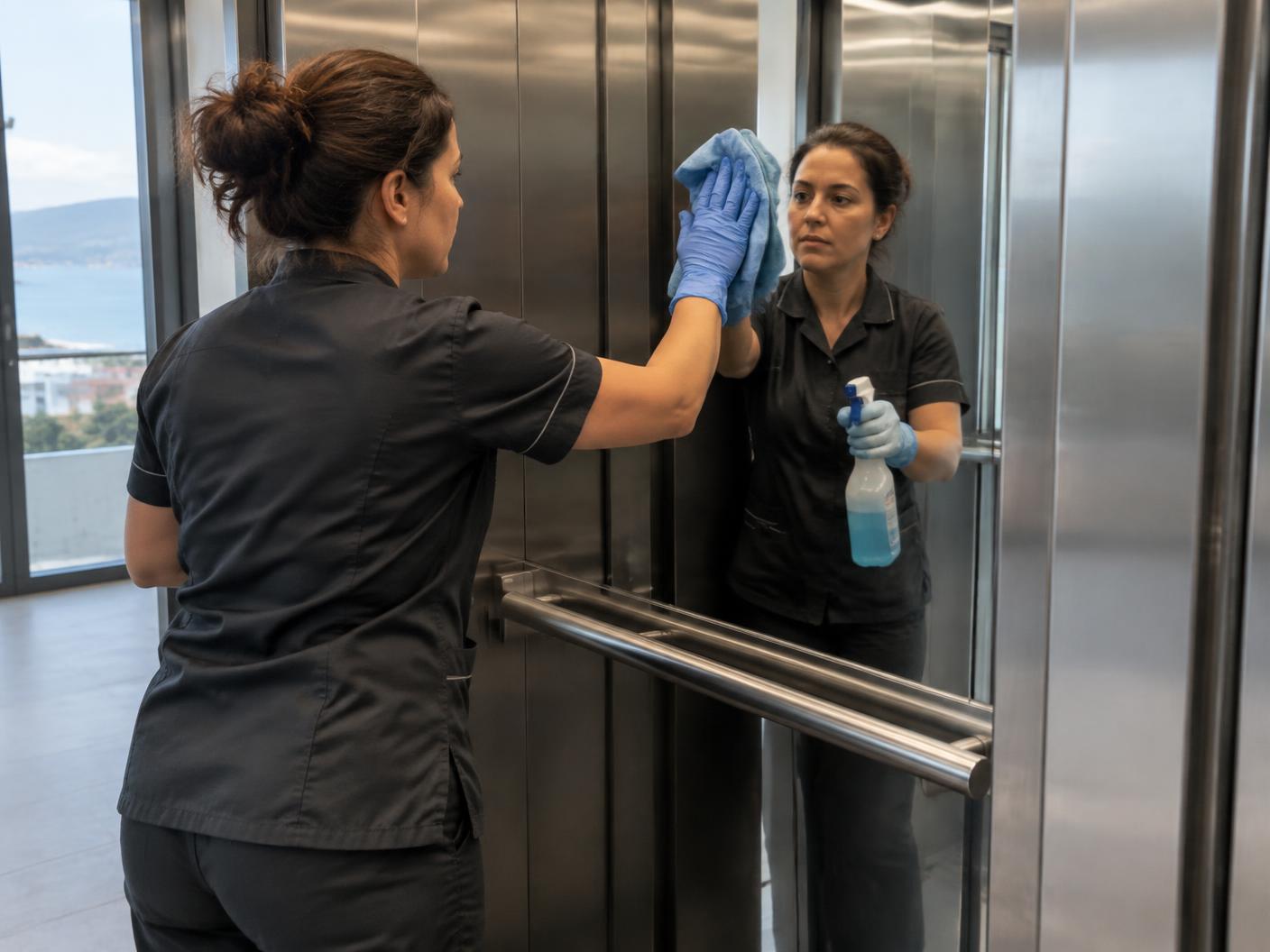 Limpieza de ascensor en una comunidad residencial