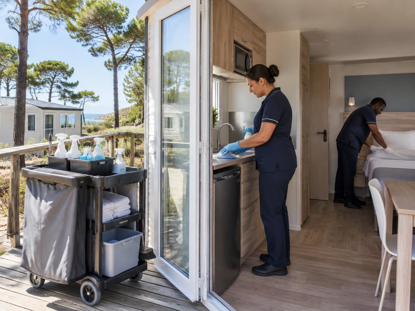 Equipo realizando una rotación coordinada en un mobil-home
