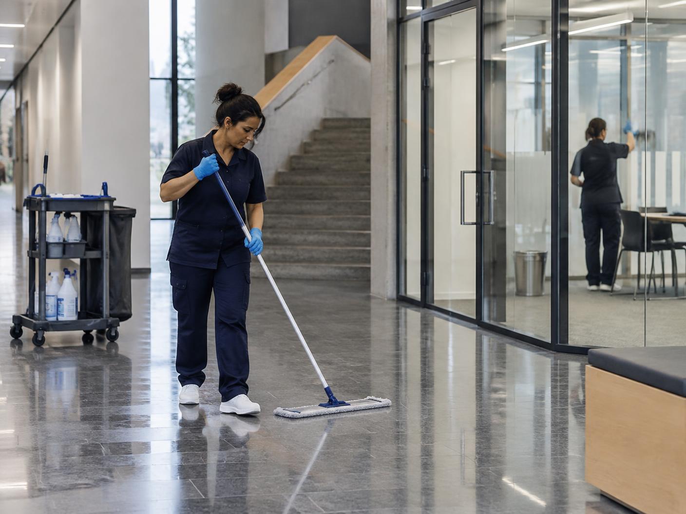 Operarias trabajando por zonas en un centro corporativo