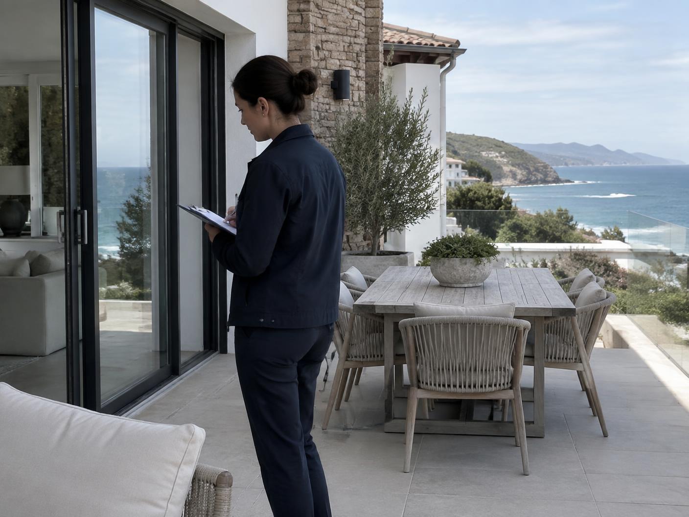 Revisión programada de una terraza y sus accesos en una villa costera
