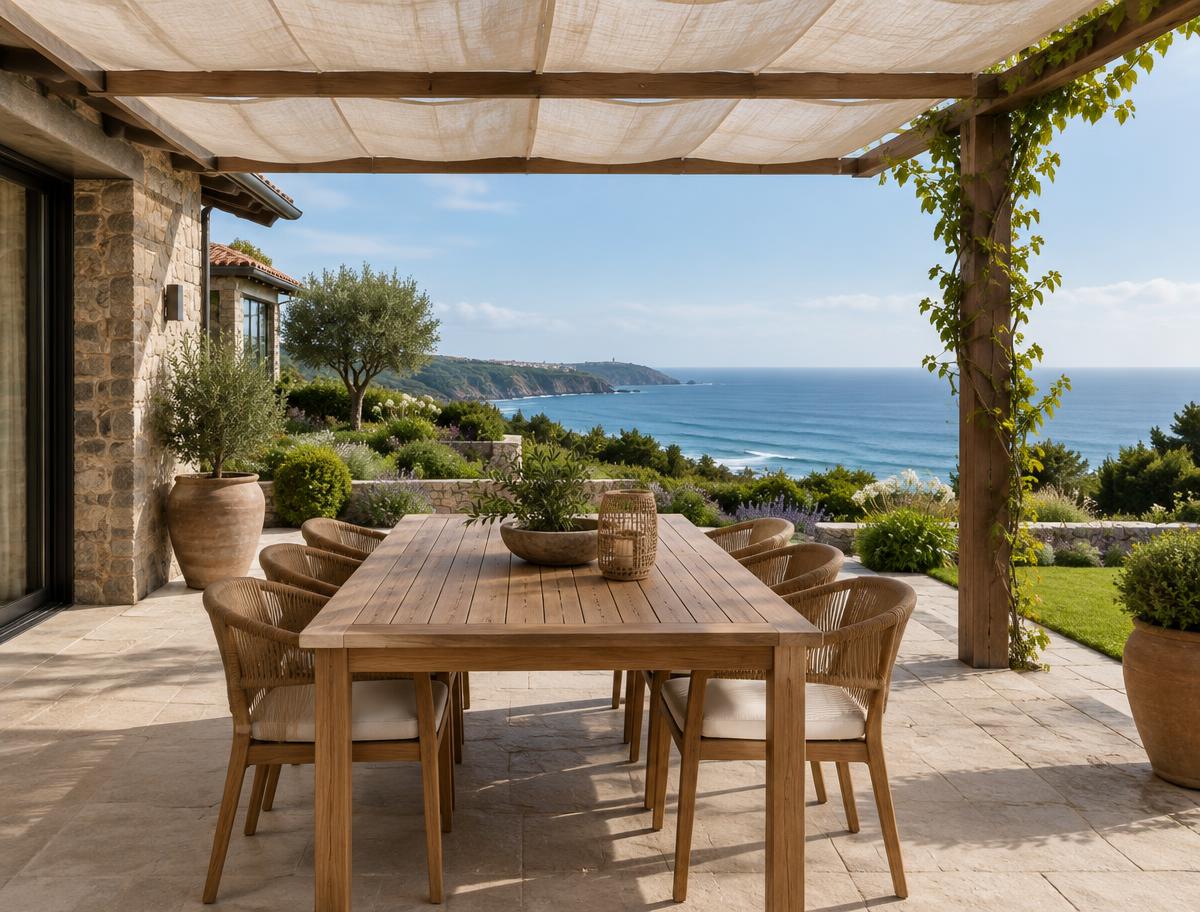 Terraza ilustrativa de una villa de lujo frente al océano